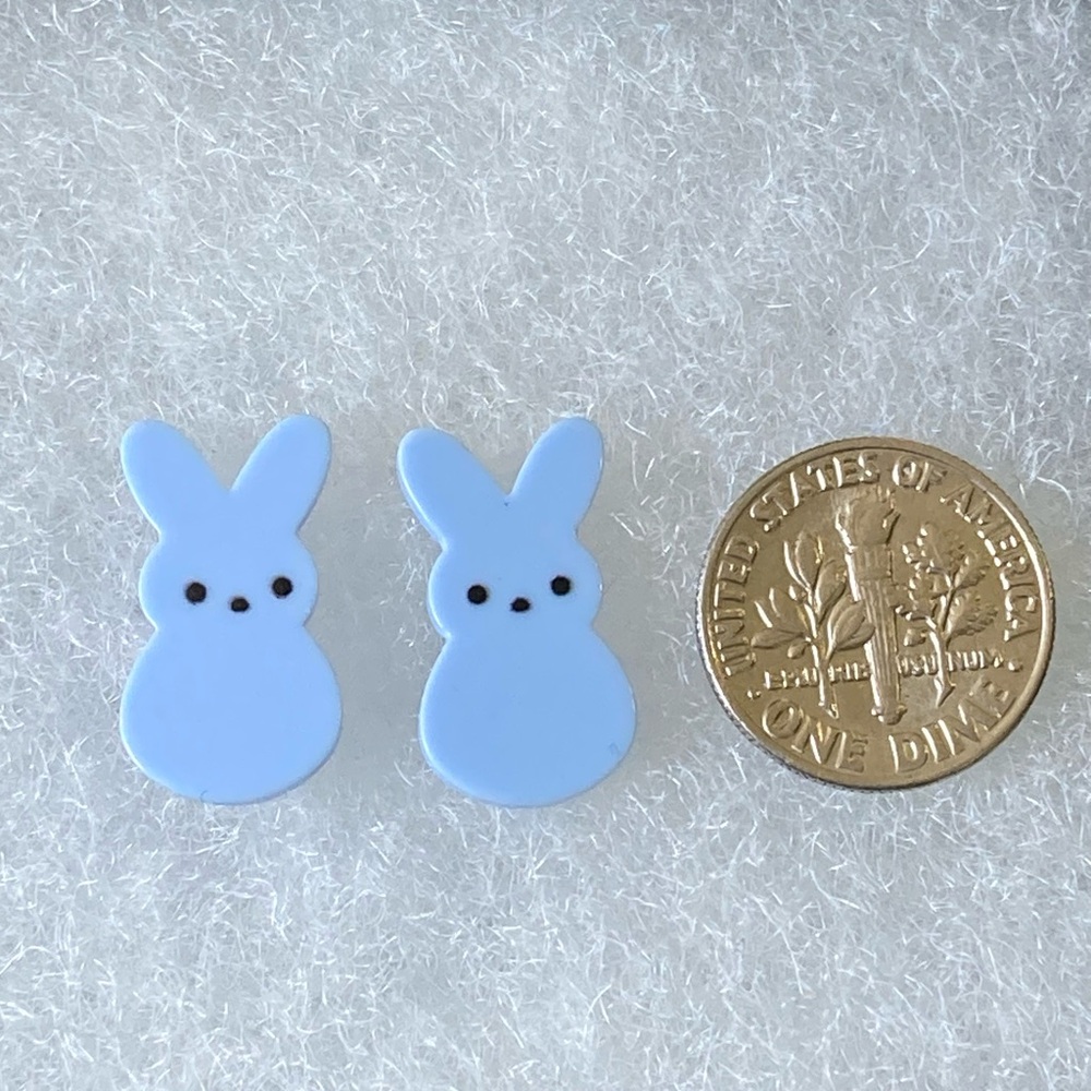 Blue Peep Easter Bunnies Bunny Acrylic Stud Earrings - Picture 2 of 2